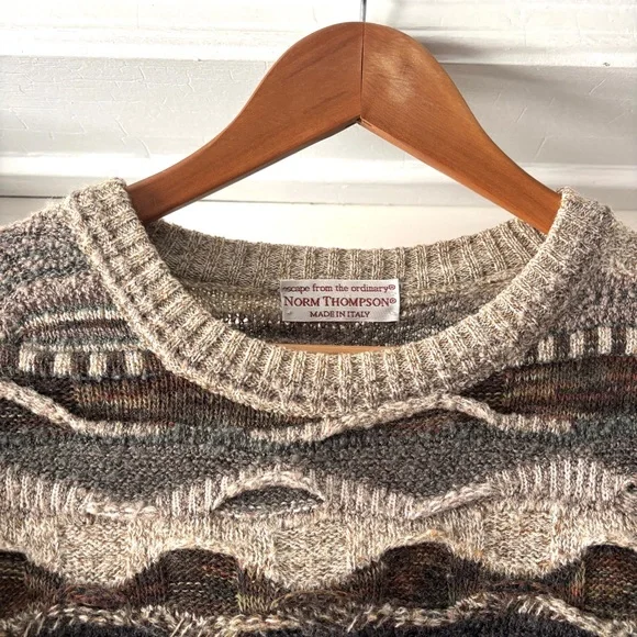 Norm Thompson Vintage Sweater Mens Textured Coogi Style Brown Medium - Picture 4 of 13